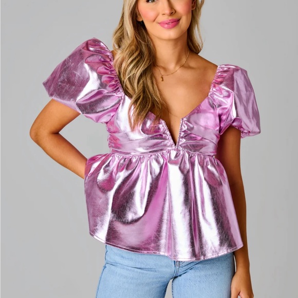 Buddy Love pink metallic top - Picture 1 of 3